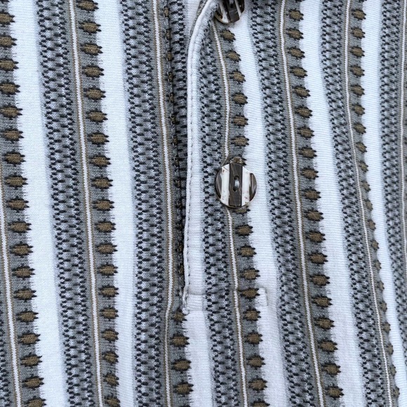 Vintage 90s Geometric Aztec Striped Polo Shirt Gray White Brown Vtg LARGE - Picture 5 of 5